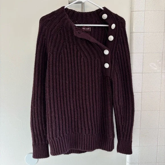 Zadig & Voltaire White Buttons Ribbed Sweater Coleen Maroon XS Fits like Medium - Picture 3 of 11
